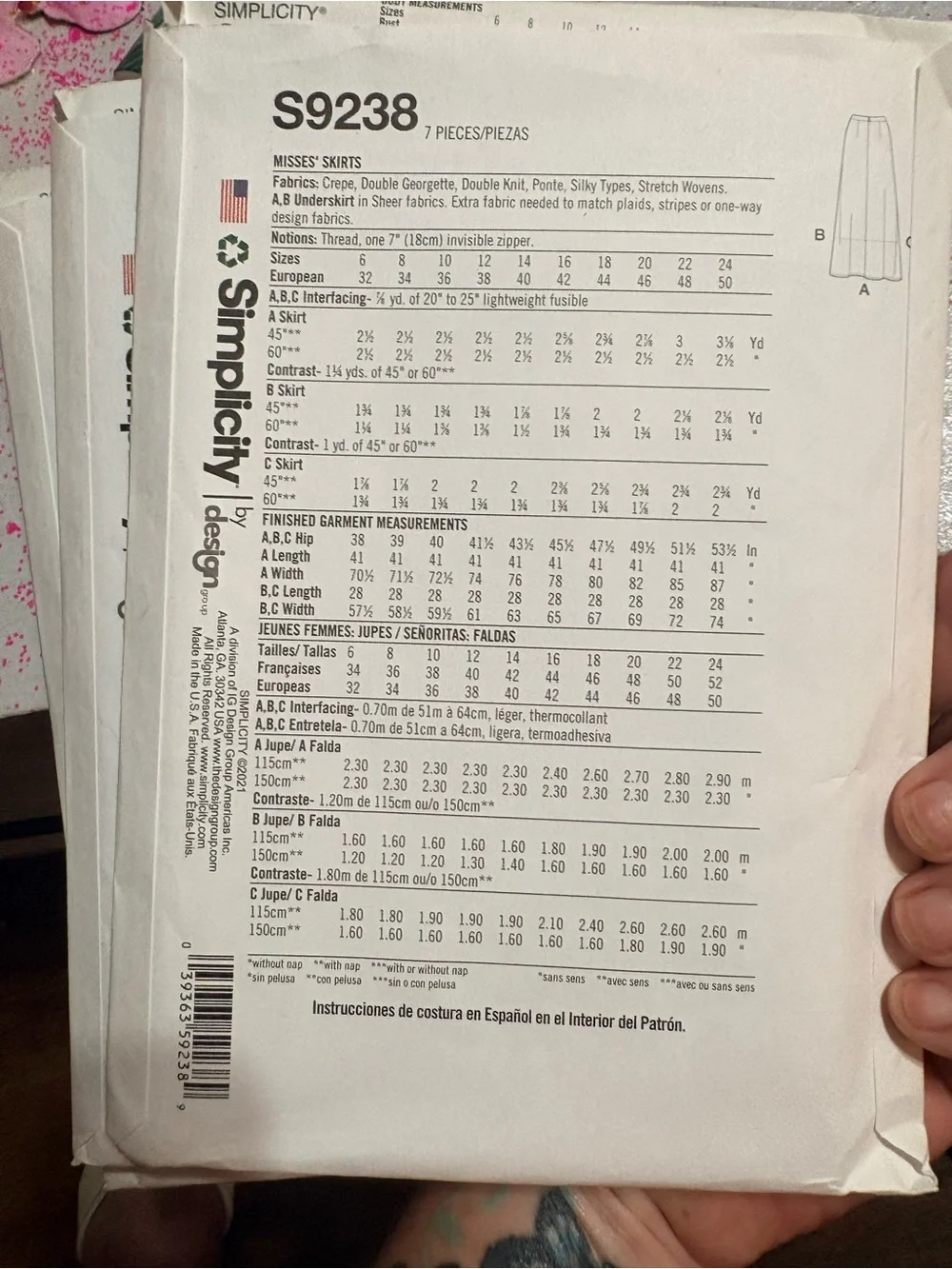 BN UNCUT SIMPLICITY 9238 H5 SKIRT SEWING PATTERNS